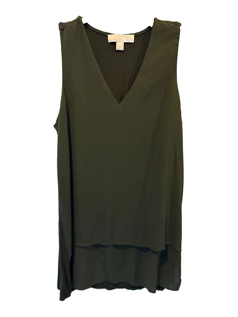 MICHAEL Michael Kors V-Neck Layered Hem Shift Tank Blouse Olive Green Women’s S